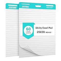 SHARBDA Lined Sticky Easel Pad, 25 in x 30 in,Flip Chart Paper,Sticky Chart Paper for Teachers, Large Self-Stick Easel Paper,Super Sticky & Bleed-Resistant,30 Sheets/Pad,2 Pads