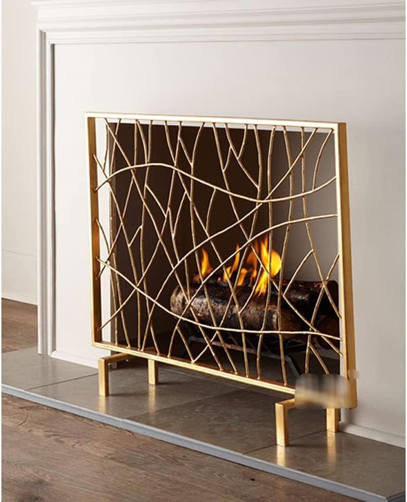 Fireplace Screen Spark Guard Metal Fire Screen European Style Fireplace Screen Living Room Fireplace Fire Screen Wrought Iron Spark Screen Partition Fireplace Cover Golden Fireplace Mesh Screen Curtai