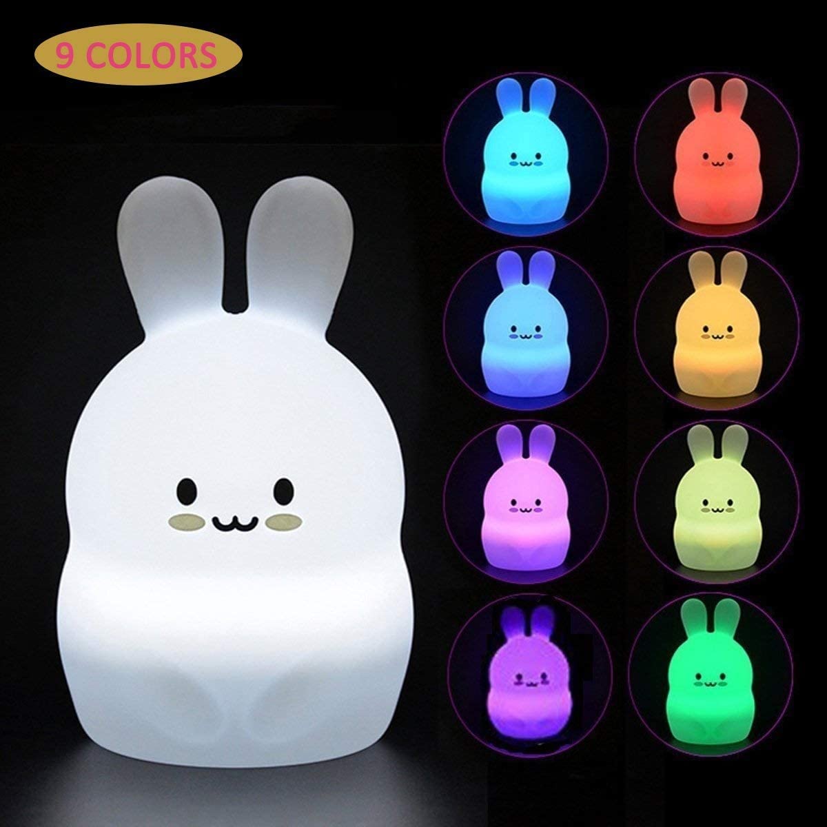 Veilleuse Enfant, lampe de chevet en silicone doux portable multicolore avec contrôle du robinet, éclairage led rechargeable USB cadeau de chambre à coucher/enfant - Lapin