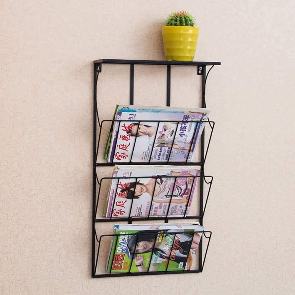 OGFC 21512 Metal Iron Magazine Rack，Newspaper Rack Wall-Mounted -Decoration Design Vintage Industrial (Color : Black, Size : 35X13X65cm)-picture-23