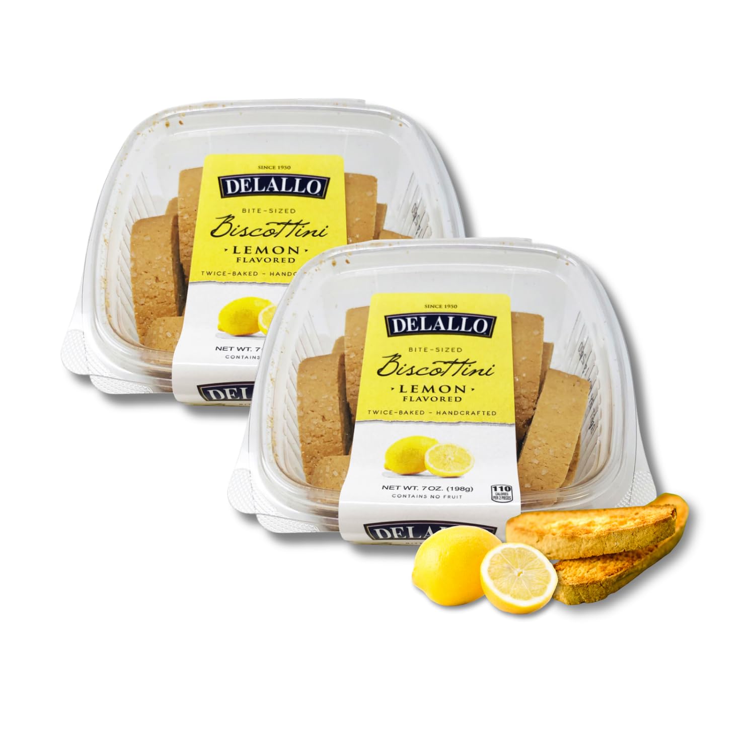 DeLallo Lemon Biscottini Cookies, Mini Size, (2 Pack), Authentic Italian Recipe, Twice Baked Biscotti Cookies, Non-GMO Preservative Free, Italian Biscuits Made in Small Batches