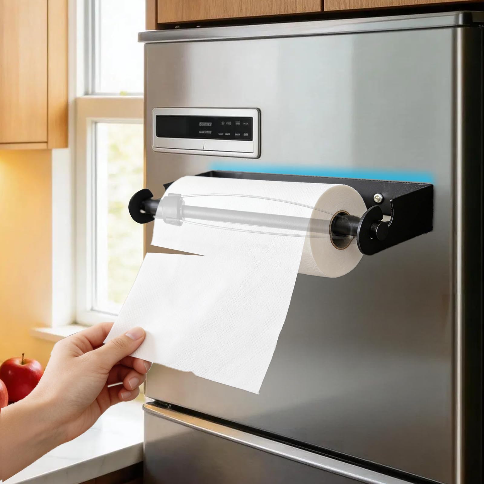 Magnetic Paper Towel Holder for Fridge Grill, Wall Mount Strong Magnet Paper Towel Holder Adhesive Kitchen Hanging Ratchet Paper Towel Holder No Drill