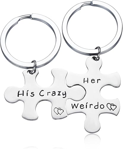 CJ&M Juego de llaveros de acero inoxidable con inscripción "His Crazy Her Weirdo" para parejas, joyería para parejas personalizada, regalo perfecto