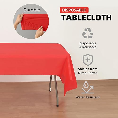Miniatura 3 de Craft And Party Paquete de 12 manteles de plástico rojo  manteles desechables de 54 x 108 pulgadas para mesas rectangulares, resistentes y