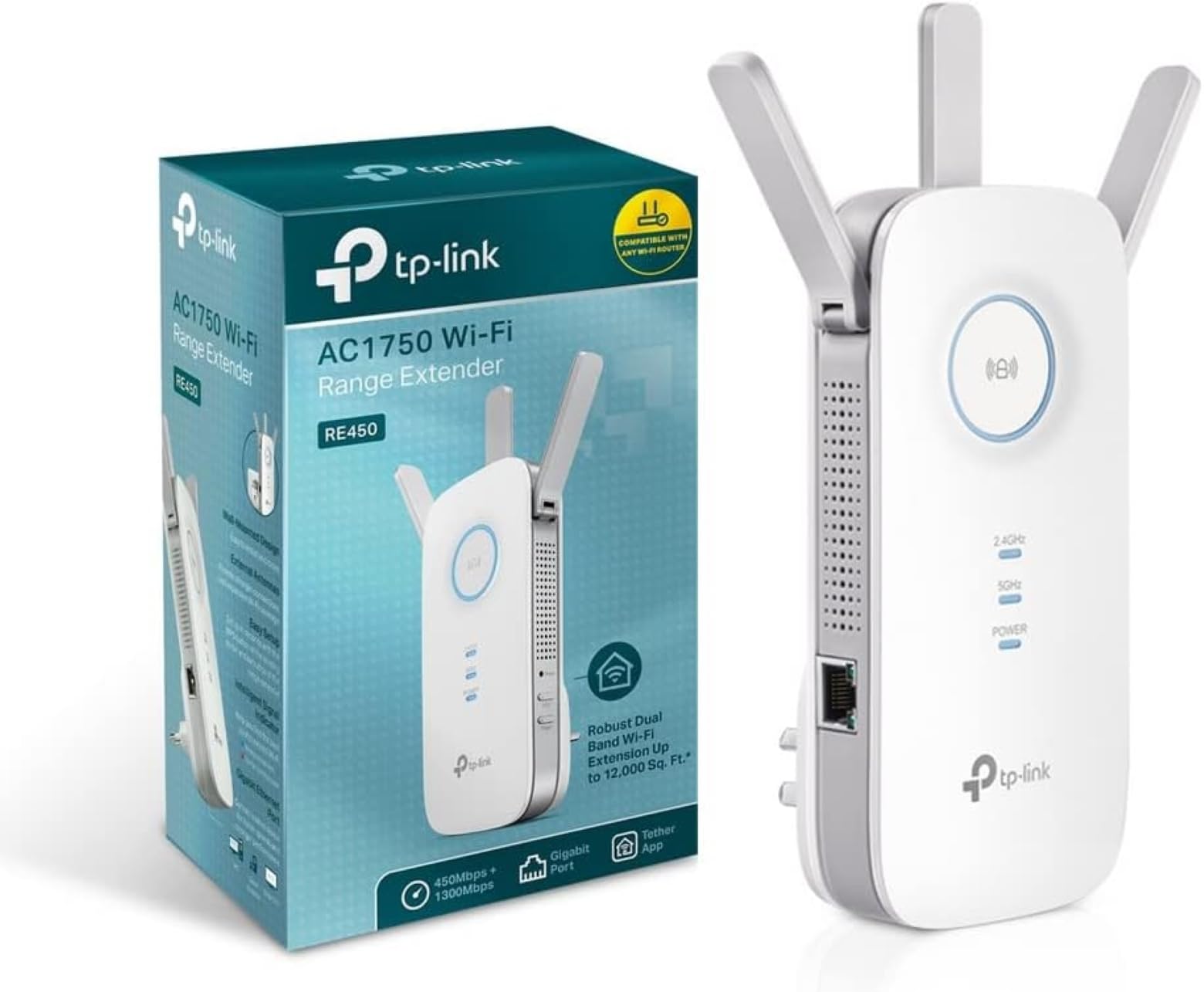 TP-Link RE450 - Repetidor Wi-Fi AC1750, Amplificador de Red, Velocidad Doble Banda, 1 x Puerto Gigabit, luz señal Inteligente, Modo Ap, fácil configuración, Color Blanco