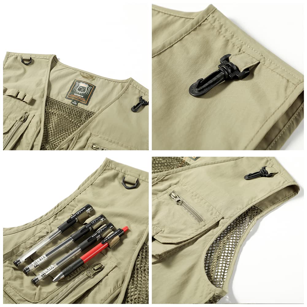 Gilet de pêche multi-poches pour homme - Gilet de safari, de chasse, de randonnée, de photographie respirant