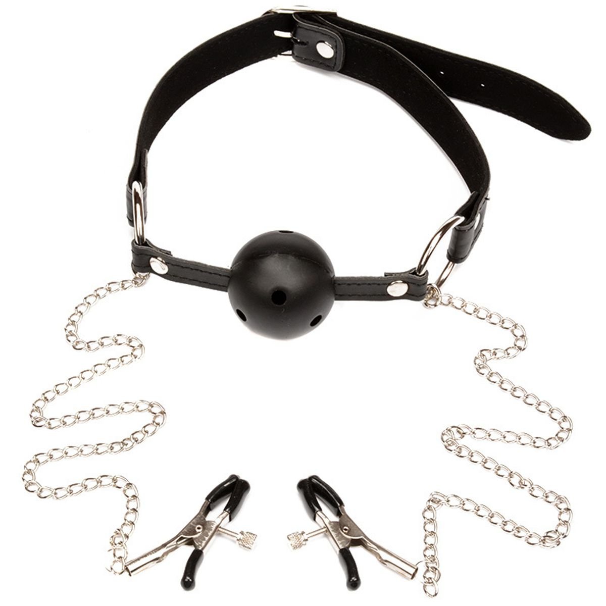 Metal Adjustable Clamps Leather Collars Chains Dress Accessories (Deep Black)