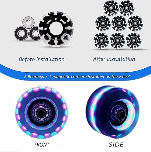 Miniatura 4 de Nezylaf Paquete de 8 ruedas de patinaje iluminado, ruedas LED de dureza 78A con rodamientos ABEC-9 de primera calidad, accesorios iluminadores para
