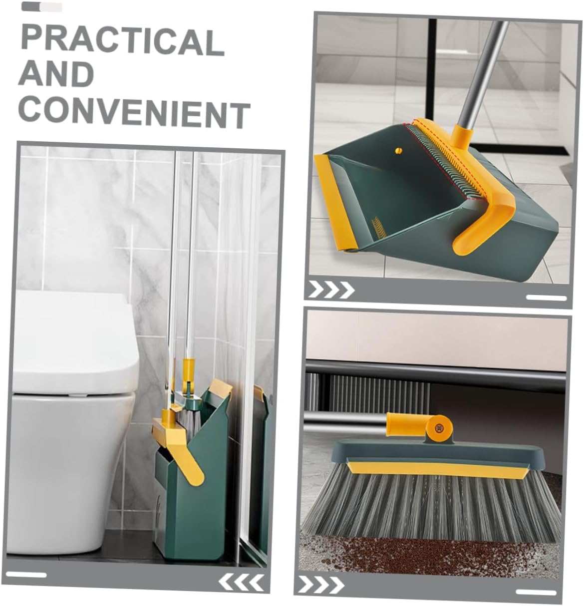 Healifty Standing Dustpan Broom Set with Flexible Bristles for Home and Outdoor Cleaning Wear Resistant Vertical Broom Combo for Garage Workshop Lobby and Office Use
