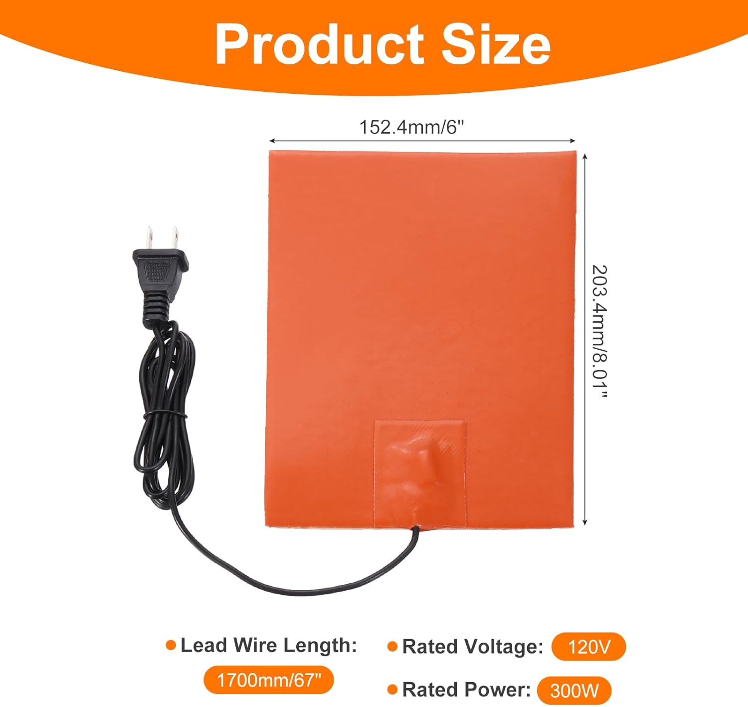 MECCANIXITY Silicone Heating Pad, 120V 300W Car Engine Block Oil Pan Heater Heater Strip for Constant Temperature 203.4mm x 152.4mm, Pack of 2