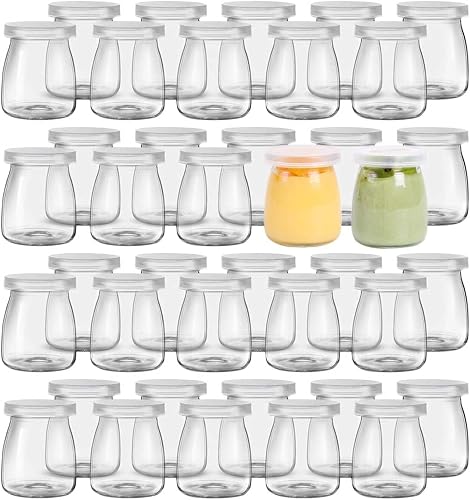 Lawei Paquete de 40 tarros de yogur con tapas, tarros de vidrio de 150 ml, tarro