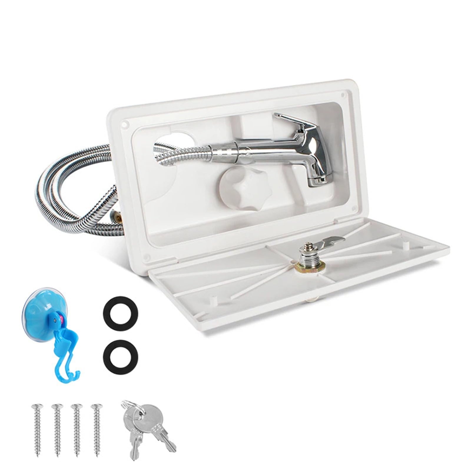 Kit Doccia Esterna for Camper, roulotte, Box Esterno con Serratura e Interruttore a manopola Singolo Caldo/Freddo for Barca, Yacht per Camper(White)