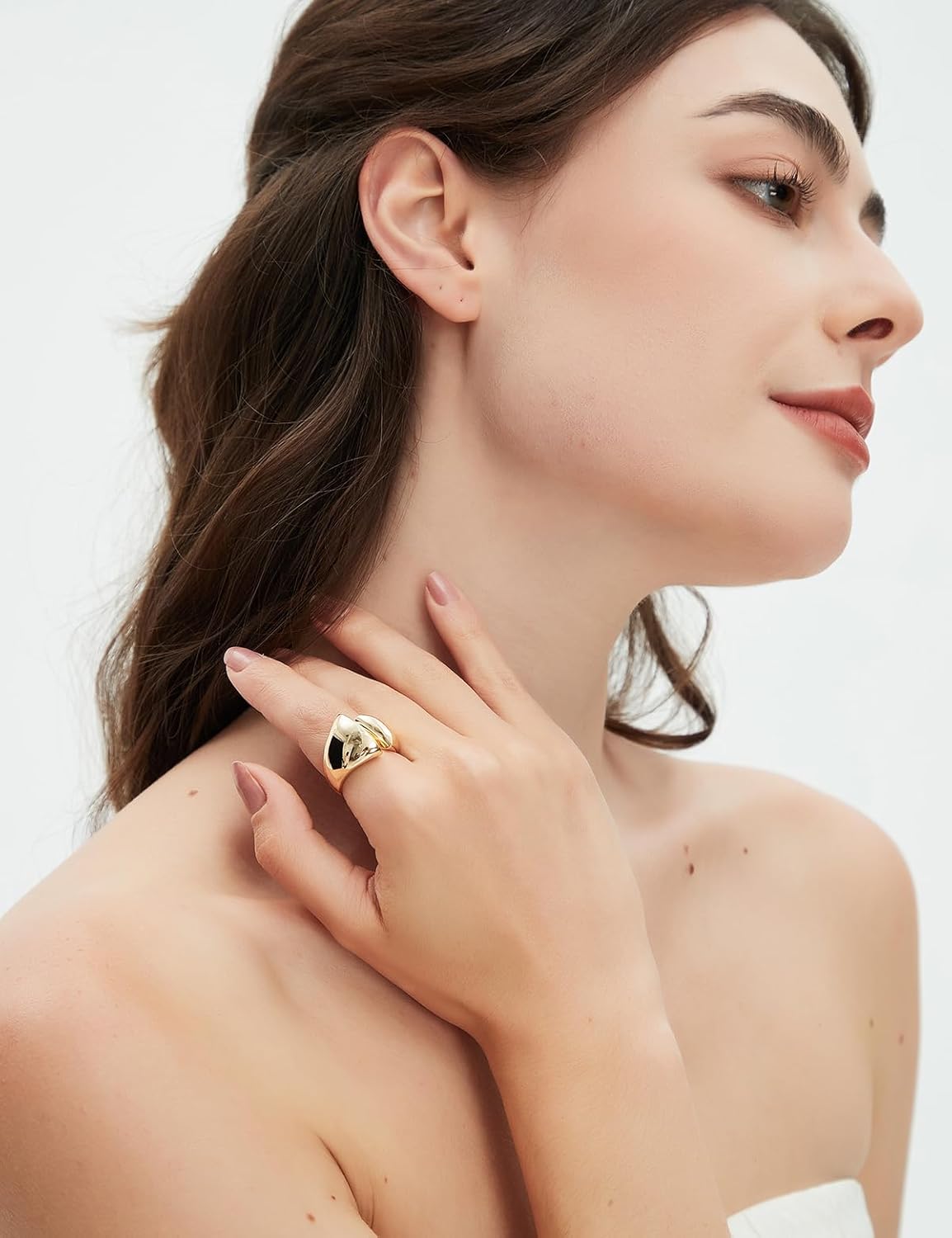 COBI Statement Rings for Women, Croissant Twisted Braided Band & Pave Cubic Zirconia Ring, Open Style, Chunky Dome Ring, Rhodium 18K Gold Plated Stackable Cocktail Rings, Fashion Jewelry, Size 7 8 9 - Image 8