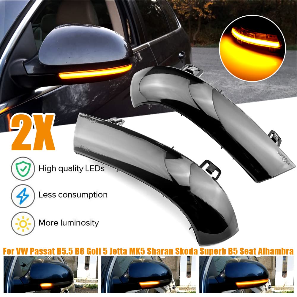 2 pz Dinamico Sequenziale Lampeggiatore Compatibile con GOLF 5 GTI plus MK5 Je-tta Pas-sat B6 B5.5 Va-riante EOS Sha-ran LED Side Mirror Segnale di Girata Assemblea