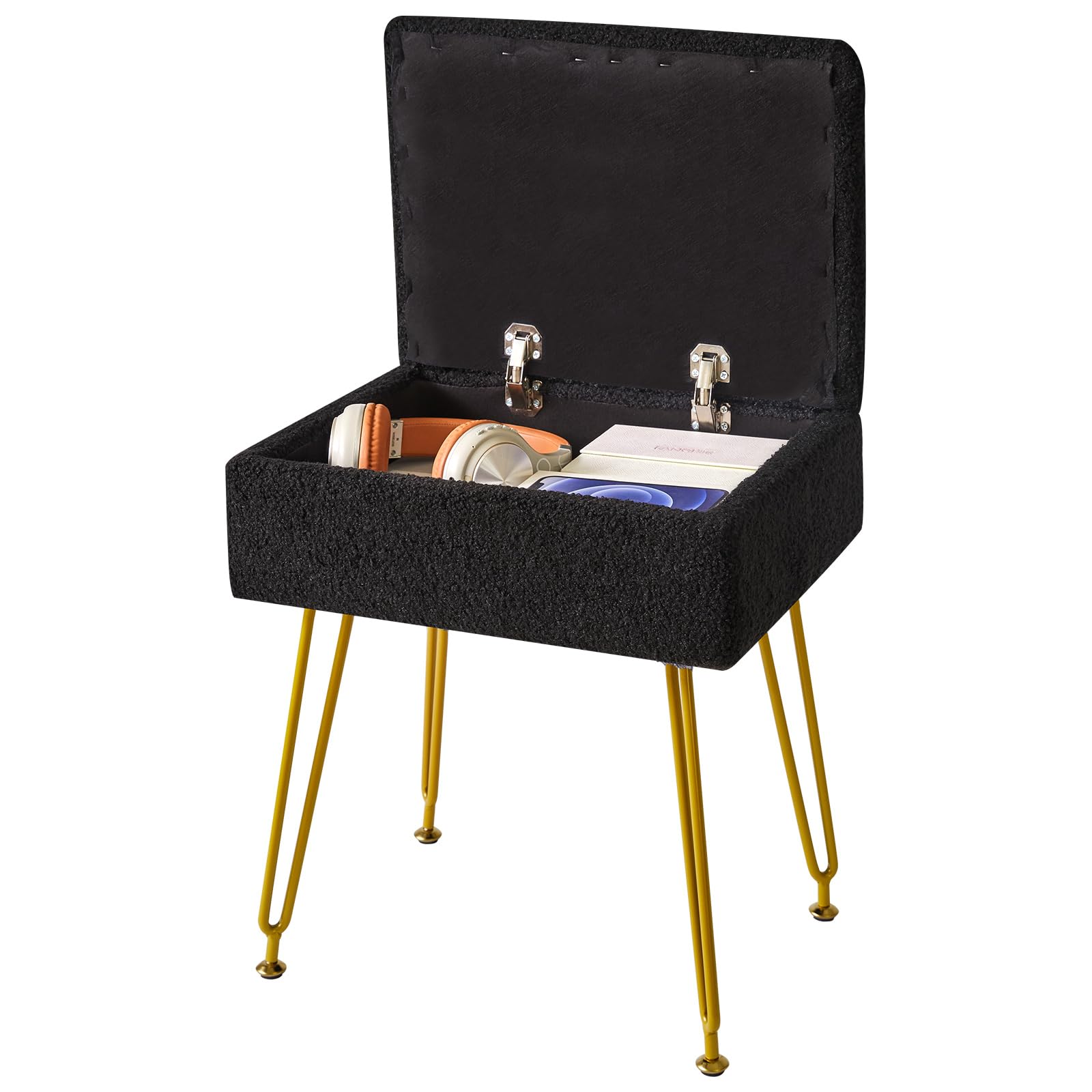 YMYNY Vanity Stool with Storage, Footstool, Square Makeup Vanity Chair, Ottoman Foot Rest with Soft Padded Seat for Bedroom Living Room Makeup Room