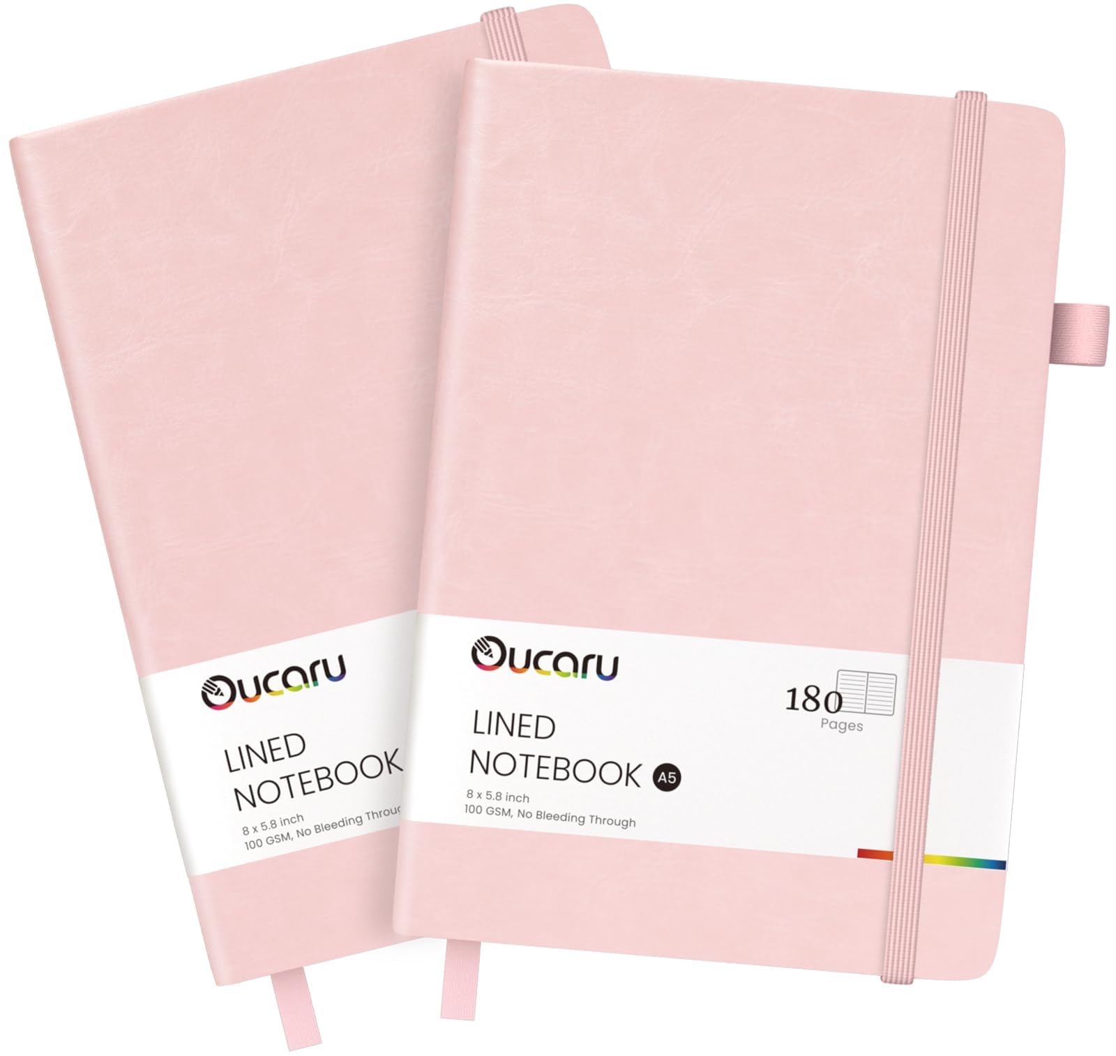 Oucaru Lined Journal Notebook, 2 Pack, 180 Pages, A5 Journals for Writing, 100 GSM Thick Paper, Small Notebooks Daily Journal for Women Men Work, Business, School, Travel Supplies