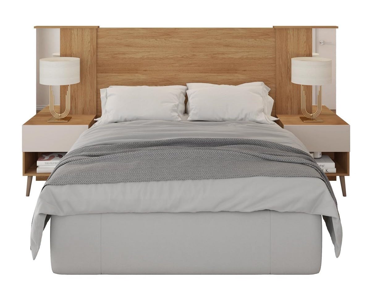 MAESTRO FERRETERO MF - Cabecero Reflex Extensible con 2 Mesillas, MDP Buriti y Blanco Roto - Sofisticación y Estilo