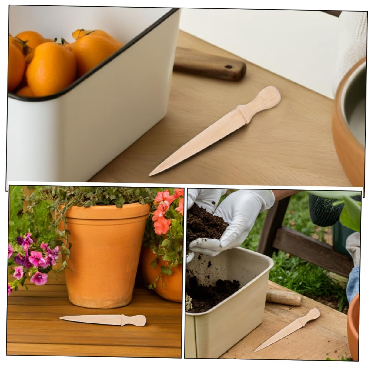 Abaodam 6pièces Outil de Jardin Lot de Pelles à Planter avec Manche Bois Outil de Jardinage Manuel pour Ameublir la Terre Semoir