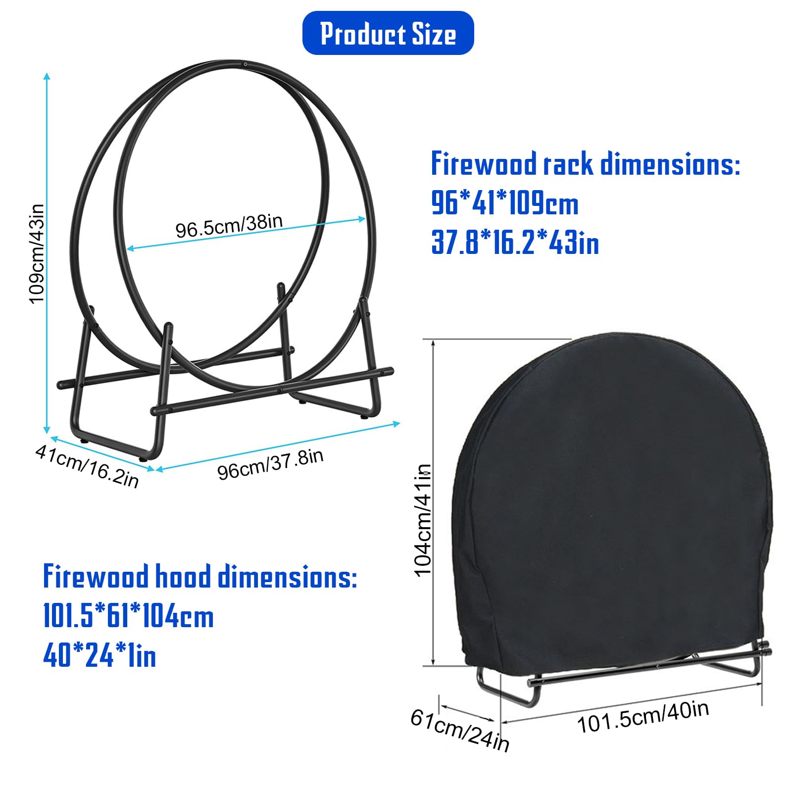 Portalegna da ardere da esterno con copertura impermeabile, 101 x 104 x 61 cm, set combinato con cerniera per protezione del mucchio di legno, resistente supporto per legna