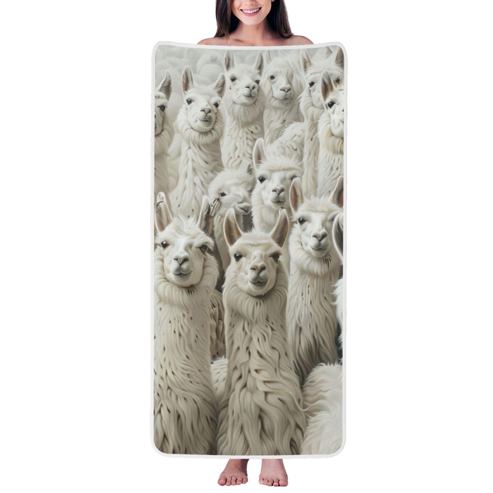 JBJGKHLP Cute Llama Print Women Men Couples Coral Velvet Bath Towel Ultra-Soft For Home Bathroom Travel
