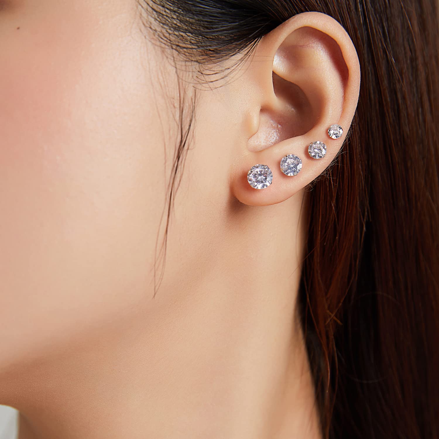 LLXYWJ Collezione Orecchini a Bottone in Argento Sterling Placcato Platino con zirconi cubici con Taglio a Cuscino, Stile Martini a 4 Griffe in Oro Brillante da 7 ct a 4 ct