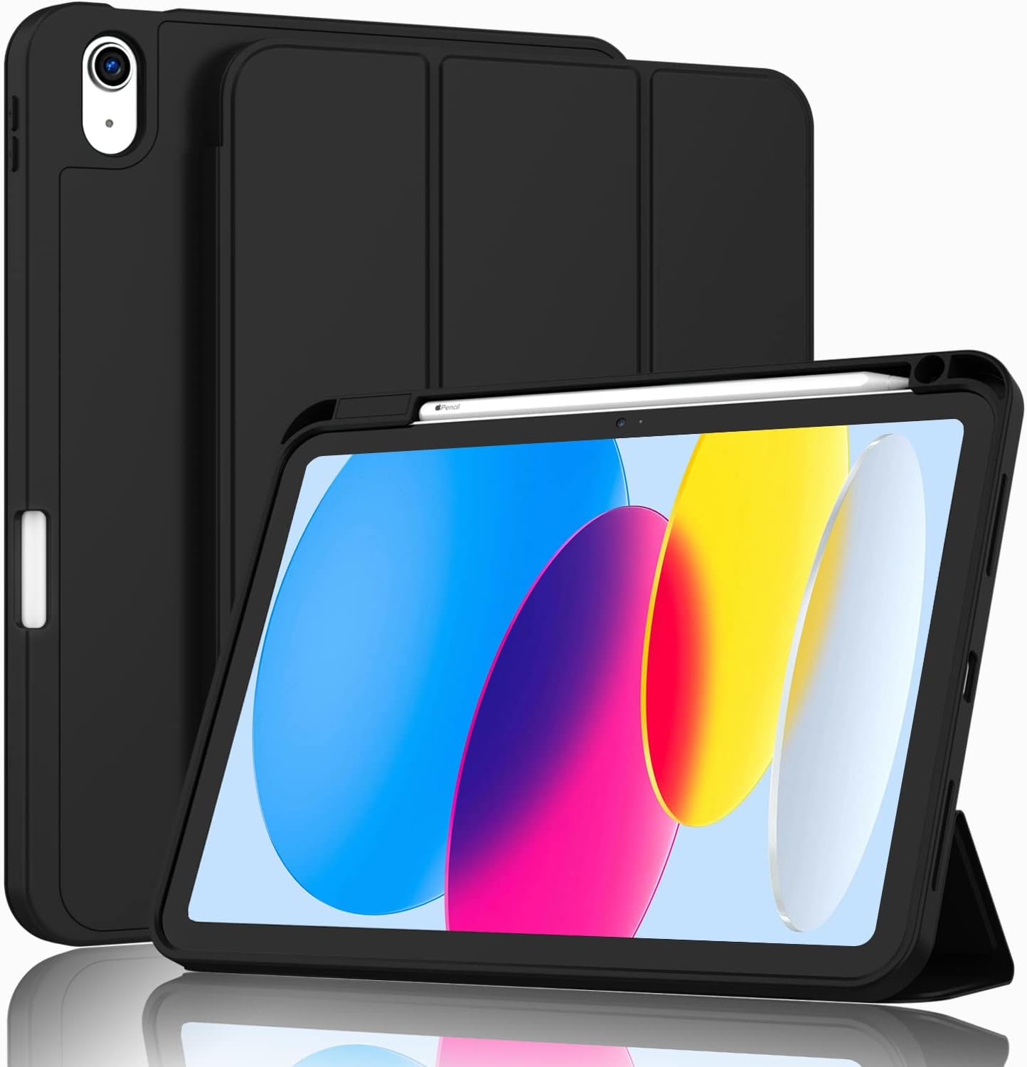 iPad (A16) Case/iPad 10th Generation Case [11-Inch 2025/10.9 Inch 2022] with Pencil Holder, Smart Cover with Soft TPU Back [Support Auto Wake/Sleep] (New Black)