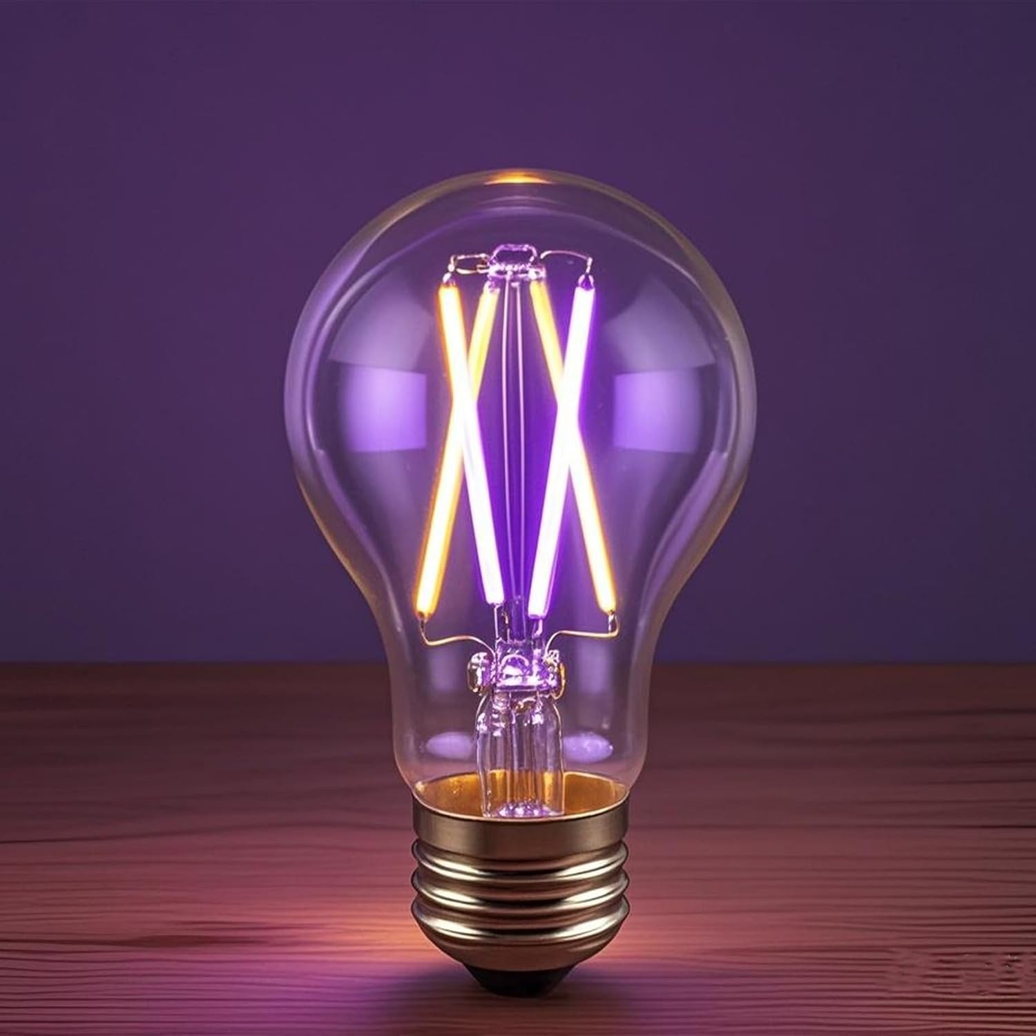 SHUWDKAR 3 Color Temperature LED Bulb E26 Medium Base, 2700K Warm White and Purple Color Changing Light Bulb 3CCT A19 LED 6W Clear Glass, Not Dimmable, 2 Pack