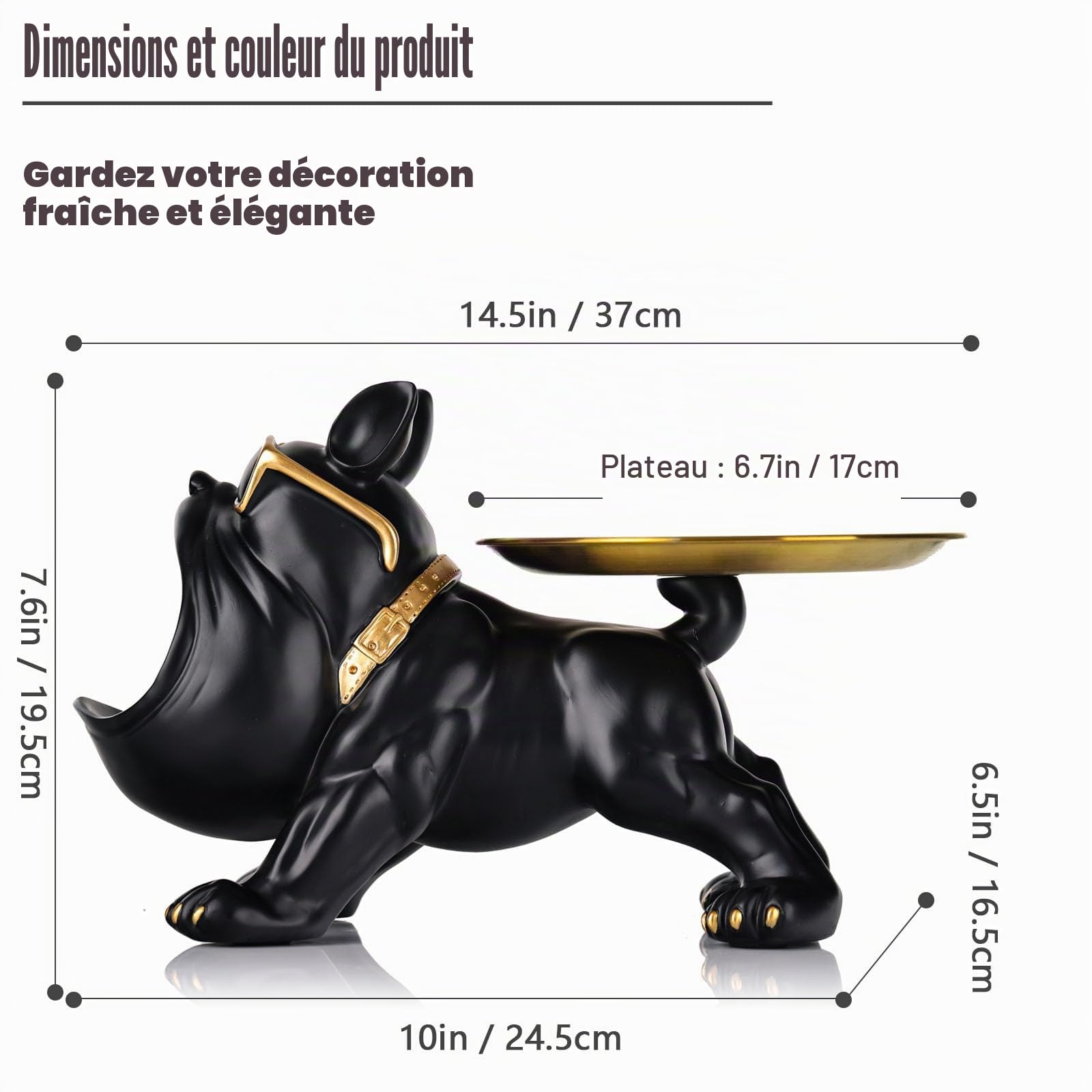 Bouledogue Français Statue Decoration Interieur,Vide Poche Entree,Vide Poche Plateau Decoratif,Rangement Clef,Statue en Résine,Statue Animaux Decoration Maison