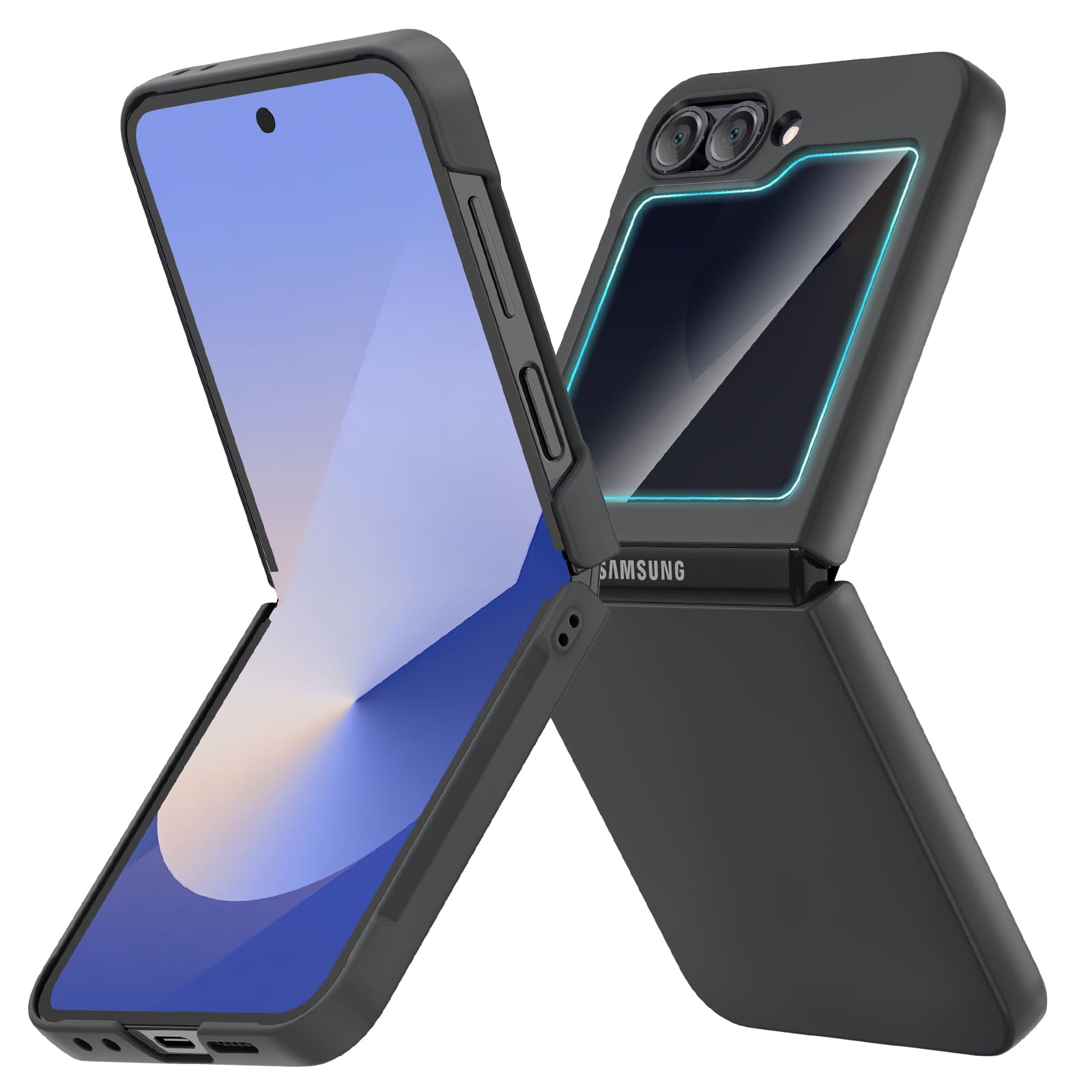 Ruky for Z Flip 6 Case Built-in with Privacy Screen Protector, Black | Support Wireless Charging Full Body Cover Shockproof Hard PC Ultra-Thin Phone Case for Samsung Galaxy Z Flip 6, Black