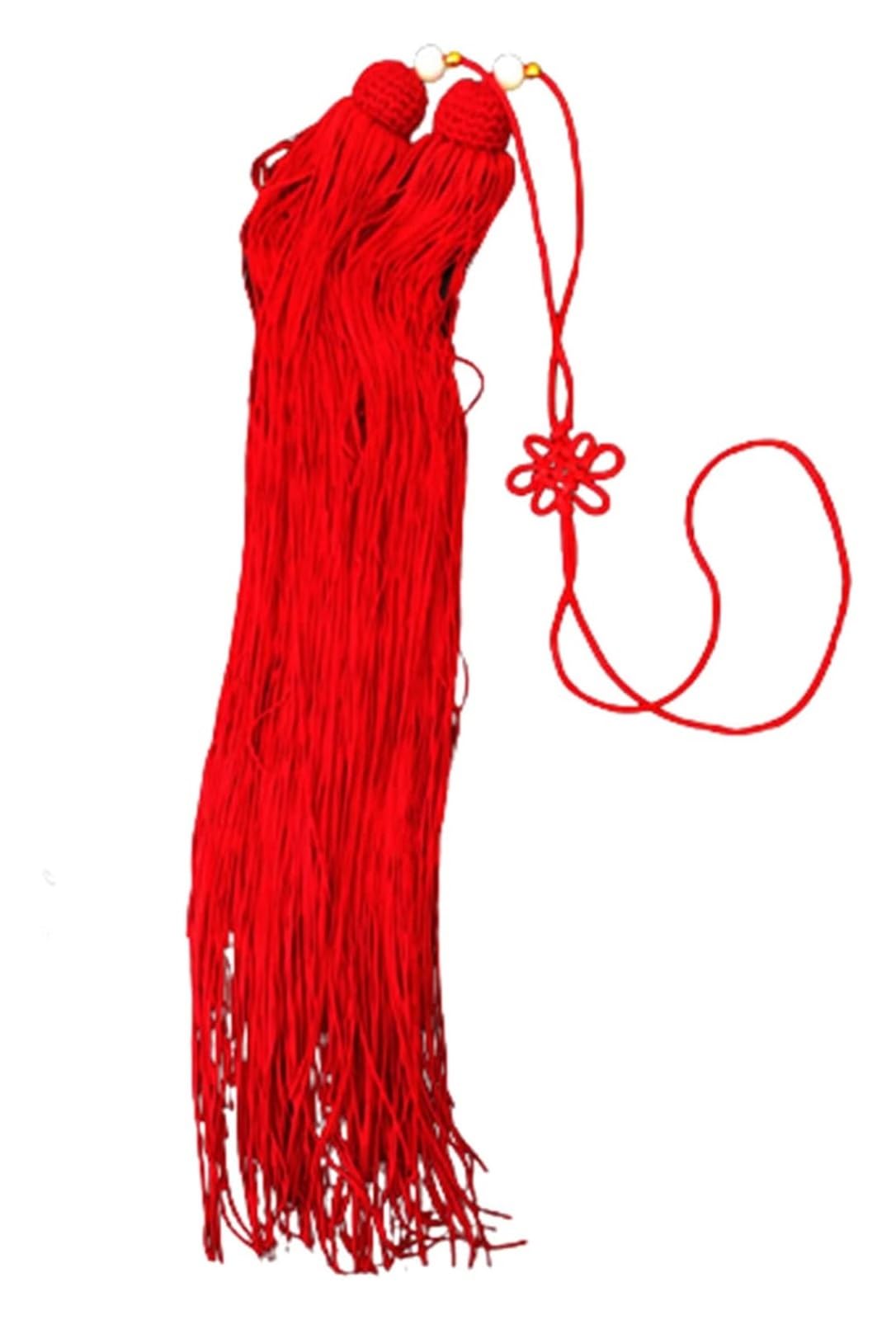 tassels, With Thin Strands and White or Transparent Beads Tai Chi Martial Arts Sword Spike Fringe Chinese Tassel(Red)