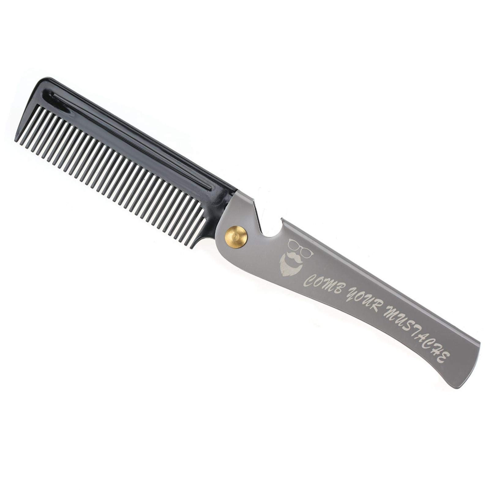 Folding Beard Comb Portable Beard Comb,Mens Comb,Pocket Teeth Round Comb Anti-static Folding,for Boyfriend Husband(Black acetate + stainless steel plating)