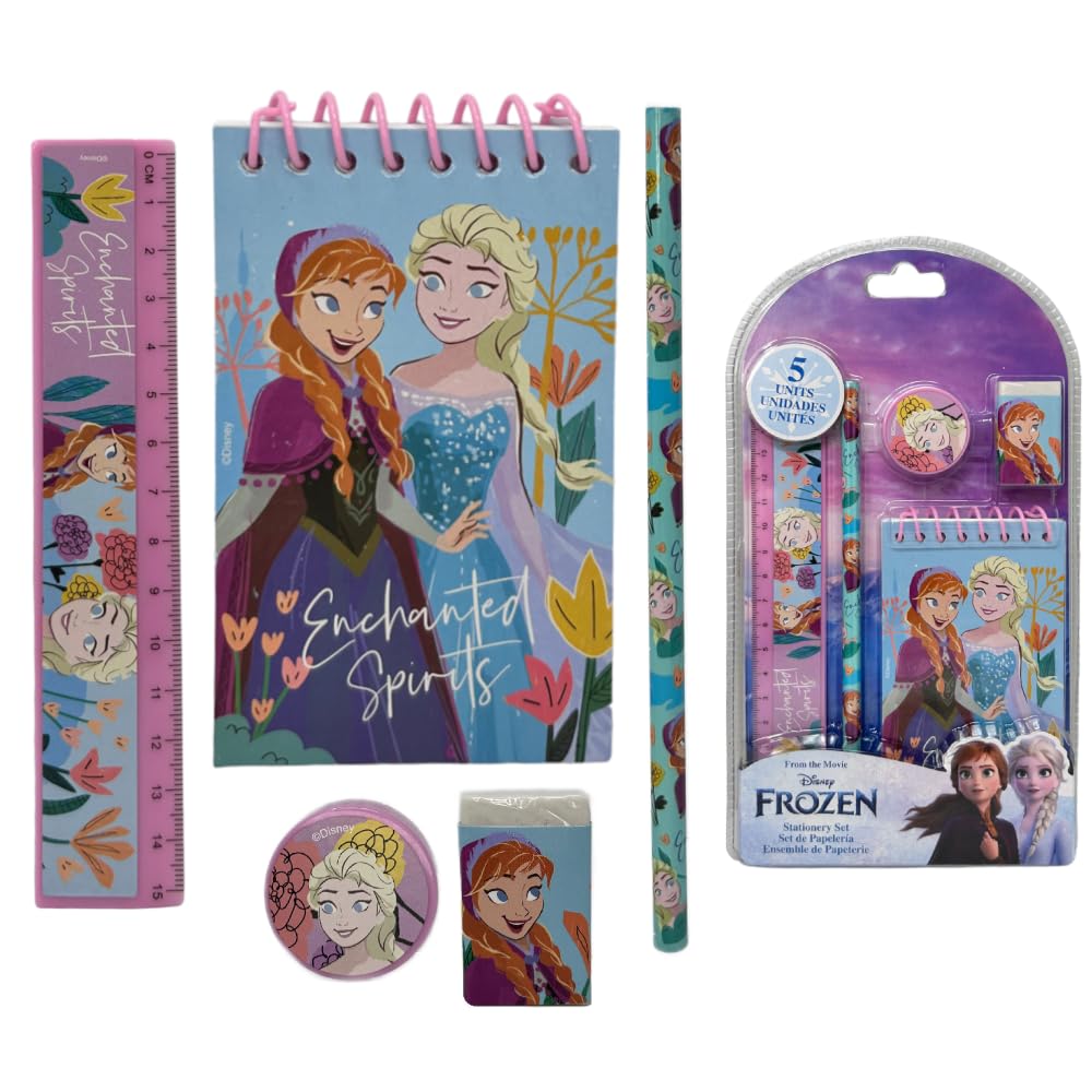 CARTOON Disney Marvel 5 Piece Stationery Set Notepad Pencils Accessories Gift (Frozen (1))