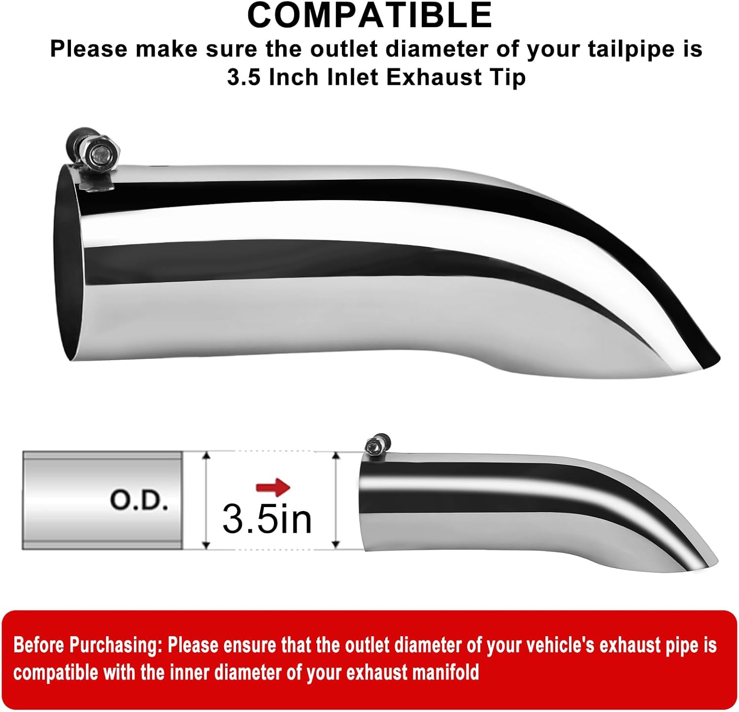 MuHize 3.5" Inlet Exhaust Tip, 3.5" Outlet 12" Overall Length Exhaust Elbow,Stainless Steel Polished, High Performance Automotive Replacement Exhaust Pipes for Pickup Truck, Car, Truck