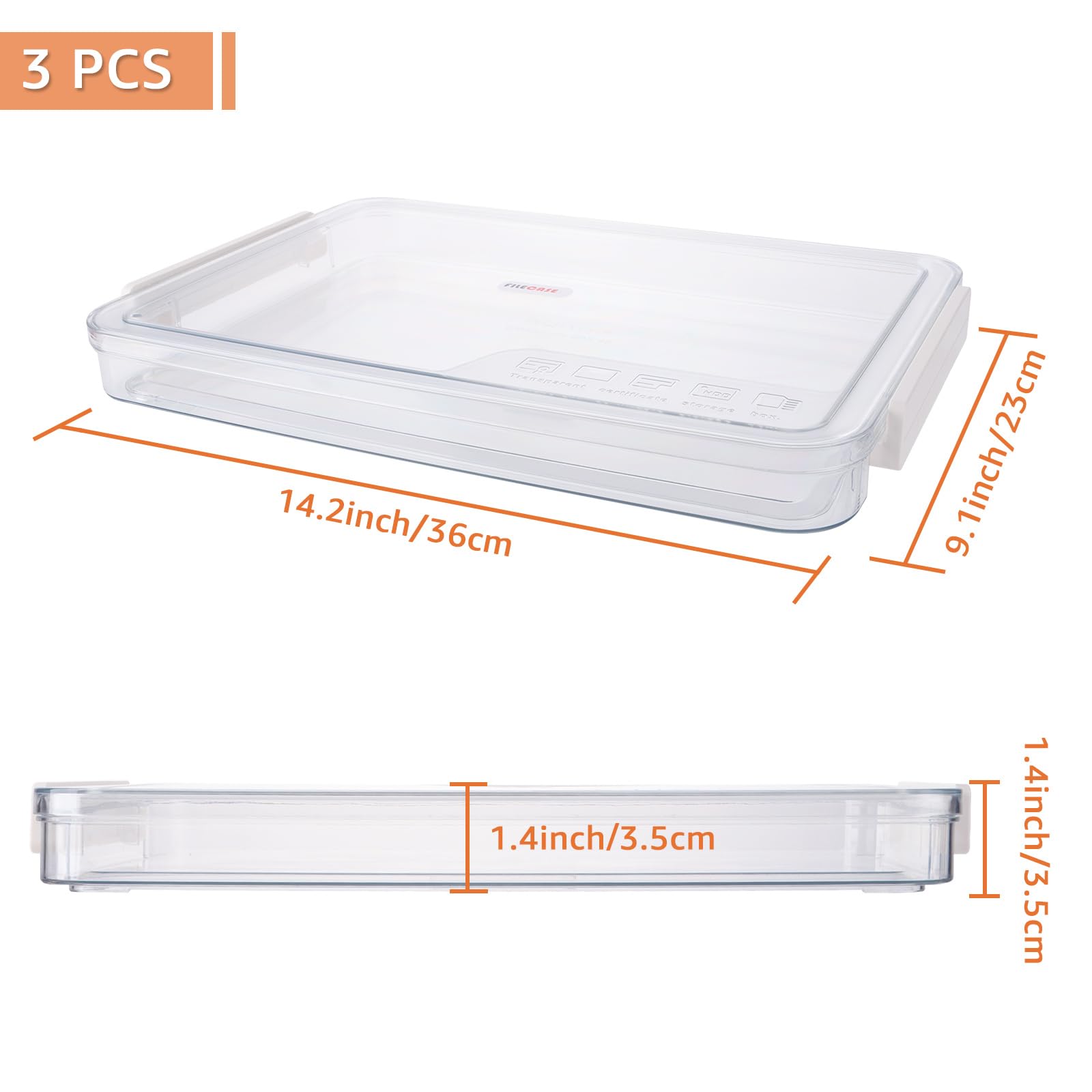 LOYORTY 3 Pack A4 File Portable Project Case with Lids, Clear Plastic Stackable File Box, Documents Storage Containers for Organizing Document, Craft, Art School Supplies (14.2 x 9.1 x 1.4 in)