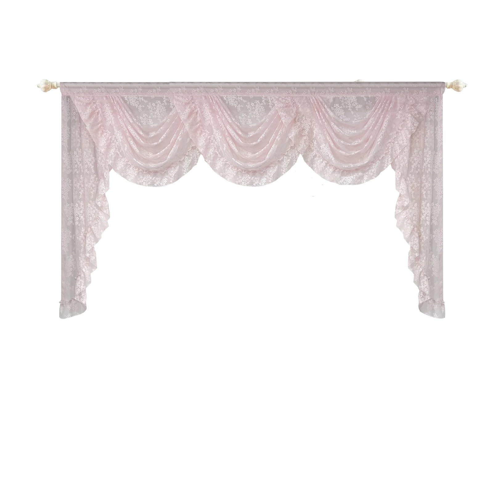 MFESFCS Swags For Windows 1PC Pink Flower Ripple Curtain Head For Living Room Sheer Lace Valance Princess Bedroom Home Decoration(1PC W200cm-3swags)
