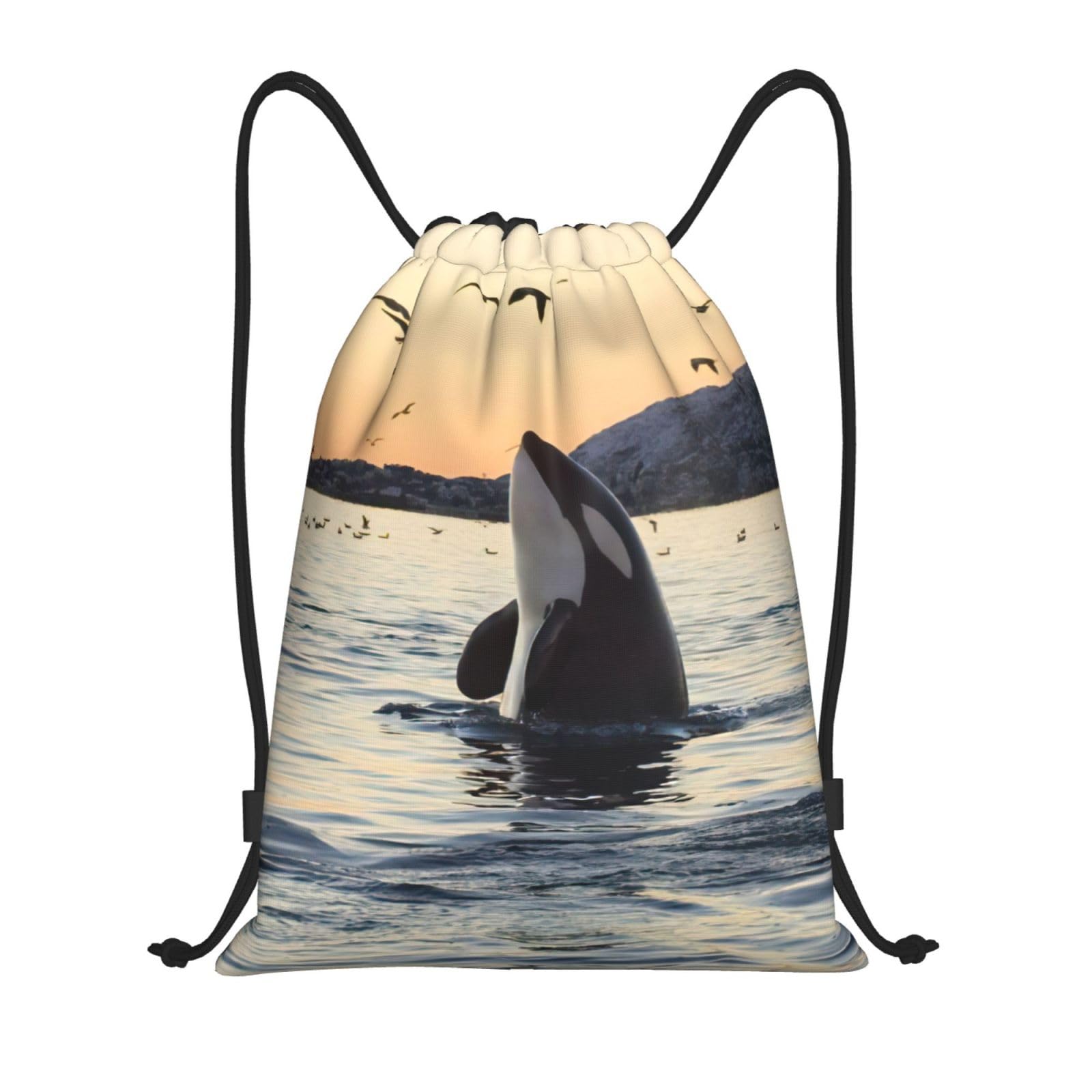 JEJEA Killer Whale print Drawstring Backpack Drawstring Gym Bags Draw String Bags Backpack for Swimming, Beach