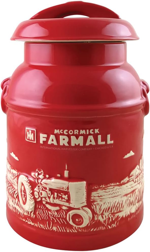 Farmall Milk Can Cookie Jar - Old Fashioned Embossed Stoneware Collectible