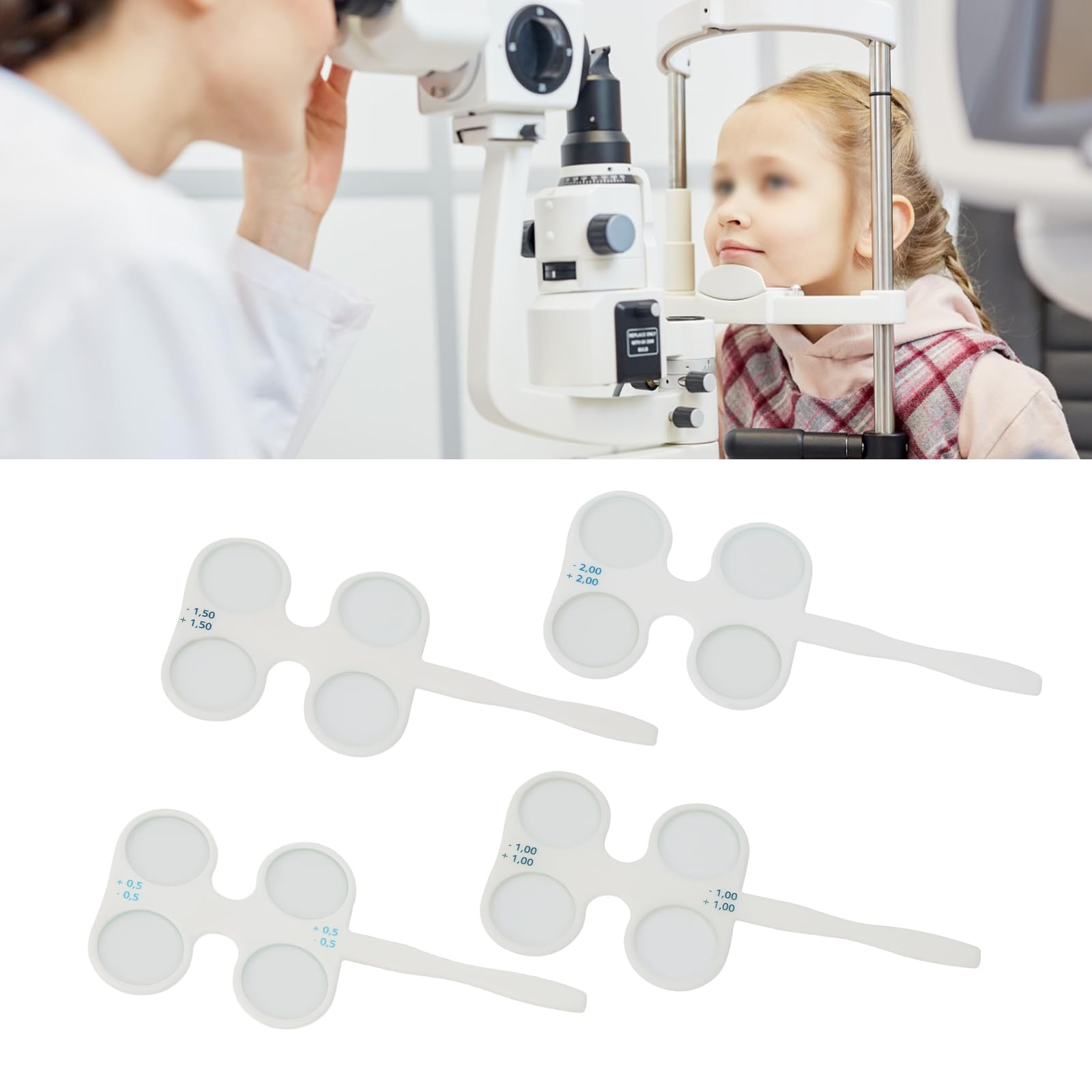4 Units Optical Flipper, Optometry Plastic Flip Trial Lens, Ophthalmic Flipper, Optical Instruments for Myopia and Amblyopia, ±0.50, ±1.00, ±1.50, ±2.00