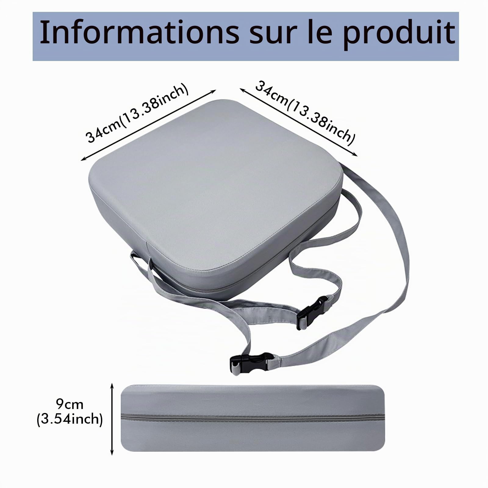 Rehausseur de siège pour enfant - Pour table à manger - Amovible - En cuir synthétique - Avec boucle de sécurité - Pour table à manger - Gris foncé