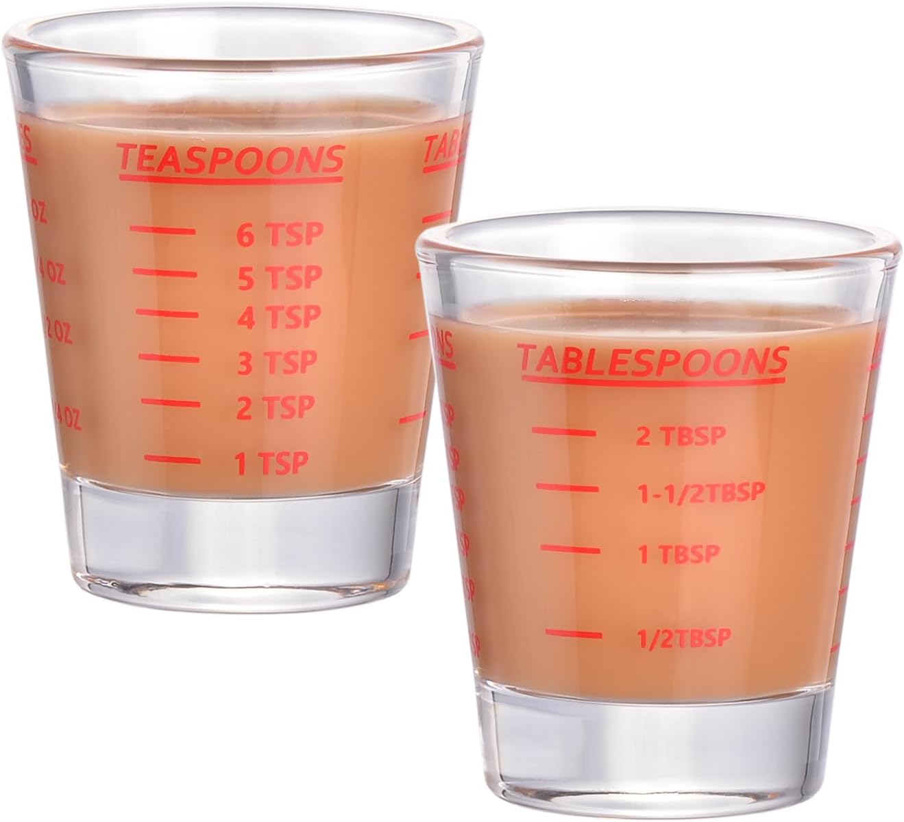 Shot Glass Measuring Cup，Espresso Shot Glass 26-Incremental Measurement 30ml，1oz, 2 Tbs, 6 Tsp, Kitchen Tools，Bar Bartender Accessories, Jigger for Bartending (2 Pack-Red)
