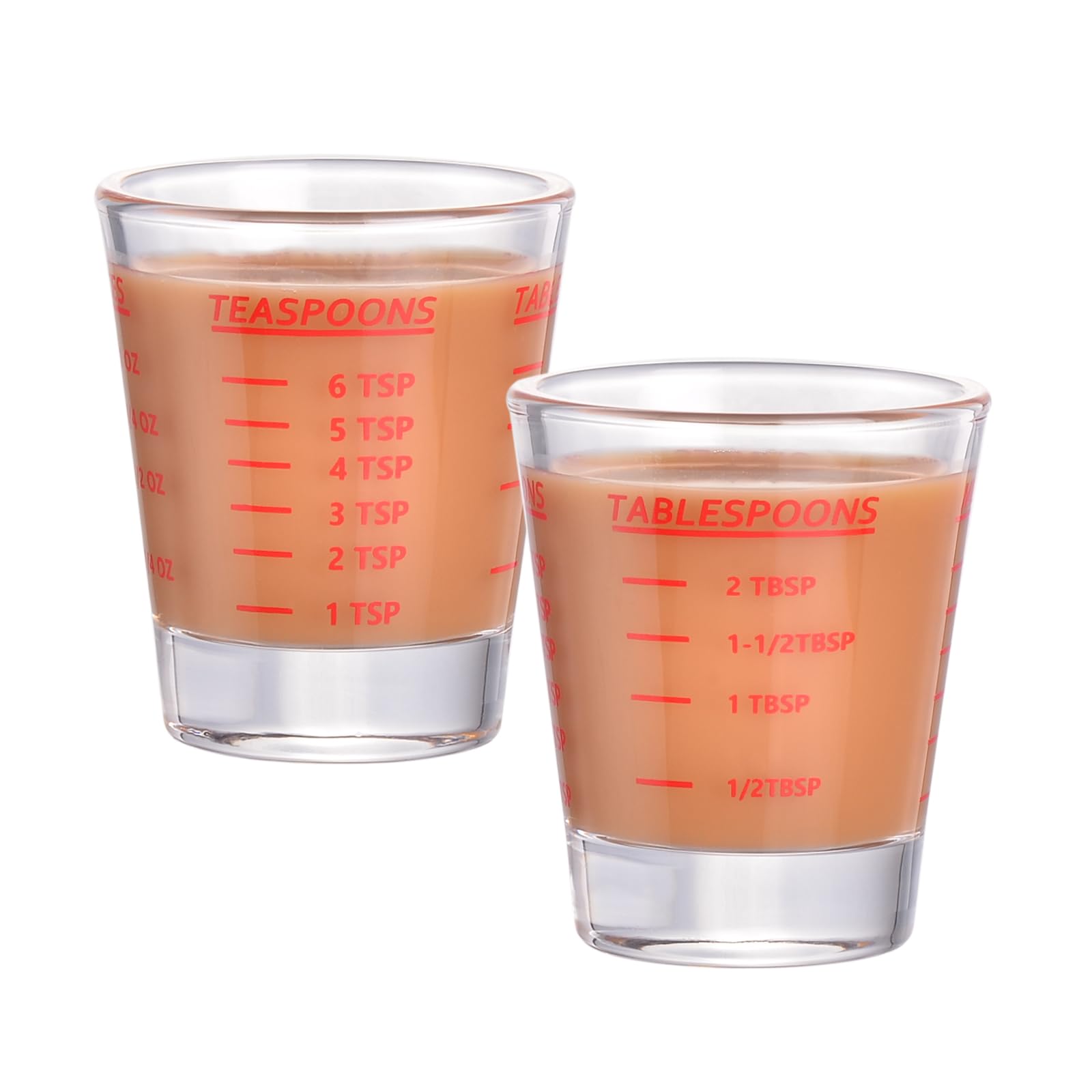 Schnapsglas-Messbecher, Espresso-Schnapsglas, 26-stufige Messung, 30 ml, 2 Esslöffel, 6 Teelöffel, Küchenutensilien, Bar-Barkeeper-Zubehör, Jigger für Barkeeper, 2 Stück, Rot
