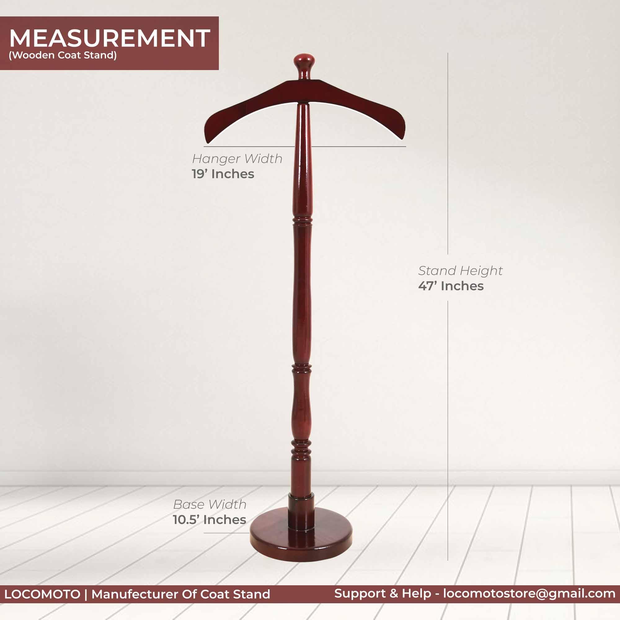 LOCOMOTO Wooden Coat Stand, Glossy Dark Brown Colour for Office & Home Uses (9.5x18.5x48 Inch) 2