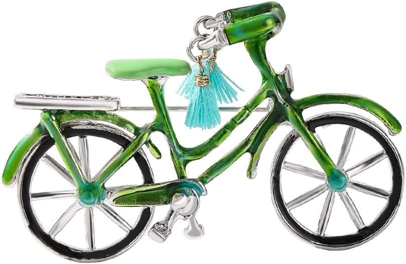 Green Creative Bicycles Brooch Pin for Women Silver Plated Retro Elegant Handmade Blue Fringe Bike Brooches Pins Fashion Holiday St.Patrick's Day Theme Party Dress Accessories Jewelry