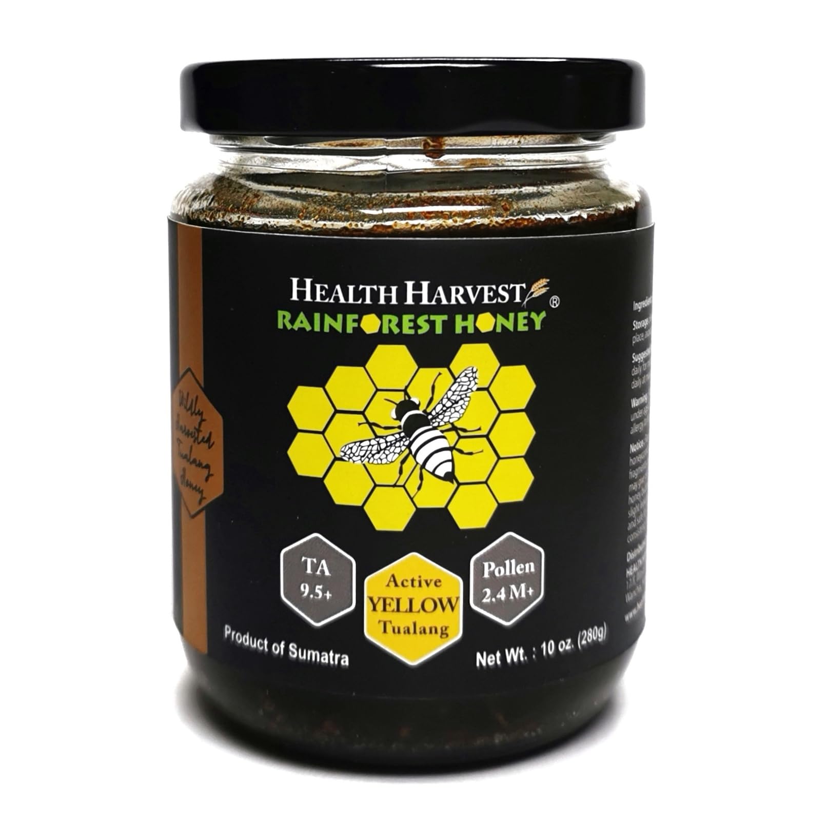 Gelber Honig von Tualang, 280g (TA 9,5+, Pollenzahl 2,4 M+, Pollenvielfalt 100+), milde Wahl für Kinder, wild gereift auf 250 Fuß hohen Baumkronen, roh, nicht pasteurisiert, ungefiltert