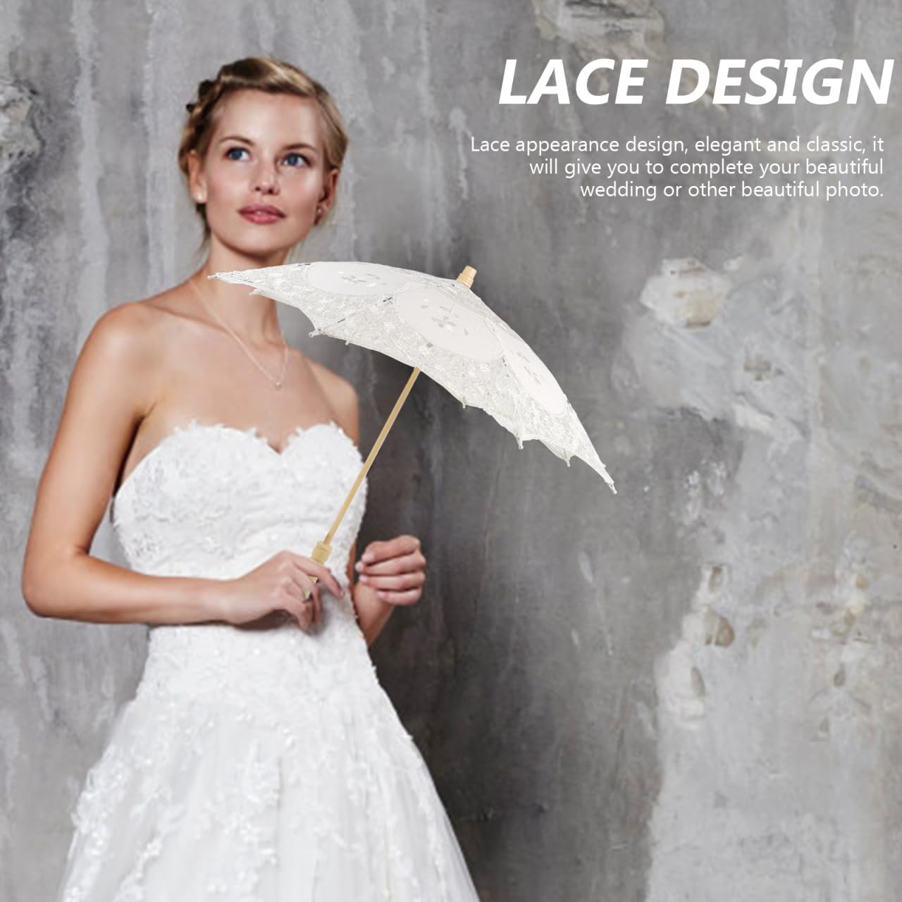 Garneck Parapluie de Mariage en Dentelle Beige 38 Cm Double Couche, Ombrelle Élégante pour Demoiselles D’honneur, Accessoire Photo et Cérémonie, Parapluie Léger 64 G pour Cérémonie