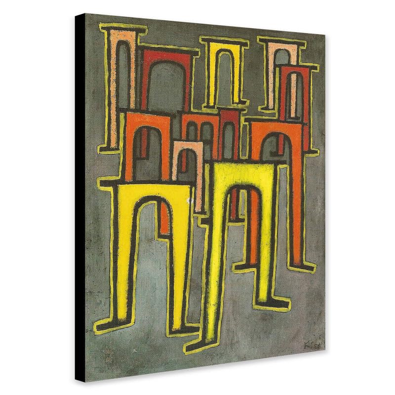 Revolution Of The Viaduct by Paul Klee 1937 - Wrapped Framed Canvas Wall Art (A4 [12 x 8 inch / 30 x 20 cm])