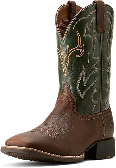 Bottes Western Cowboy Ariat Homme - Cuir Marron/orange, Carrure EE, Bout Carré (Très Bon état)