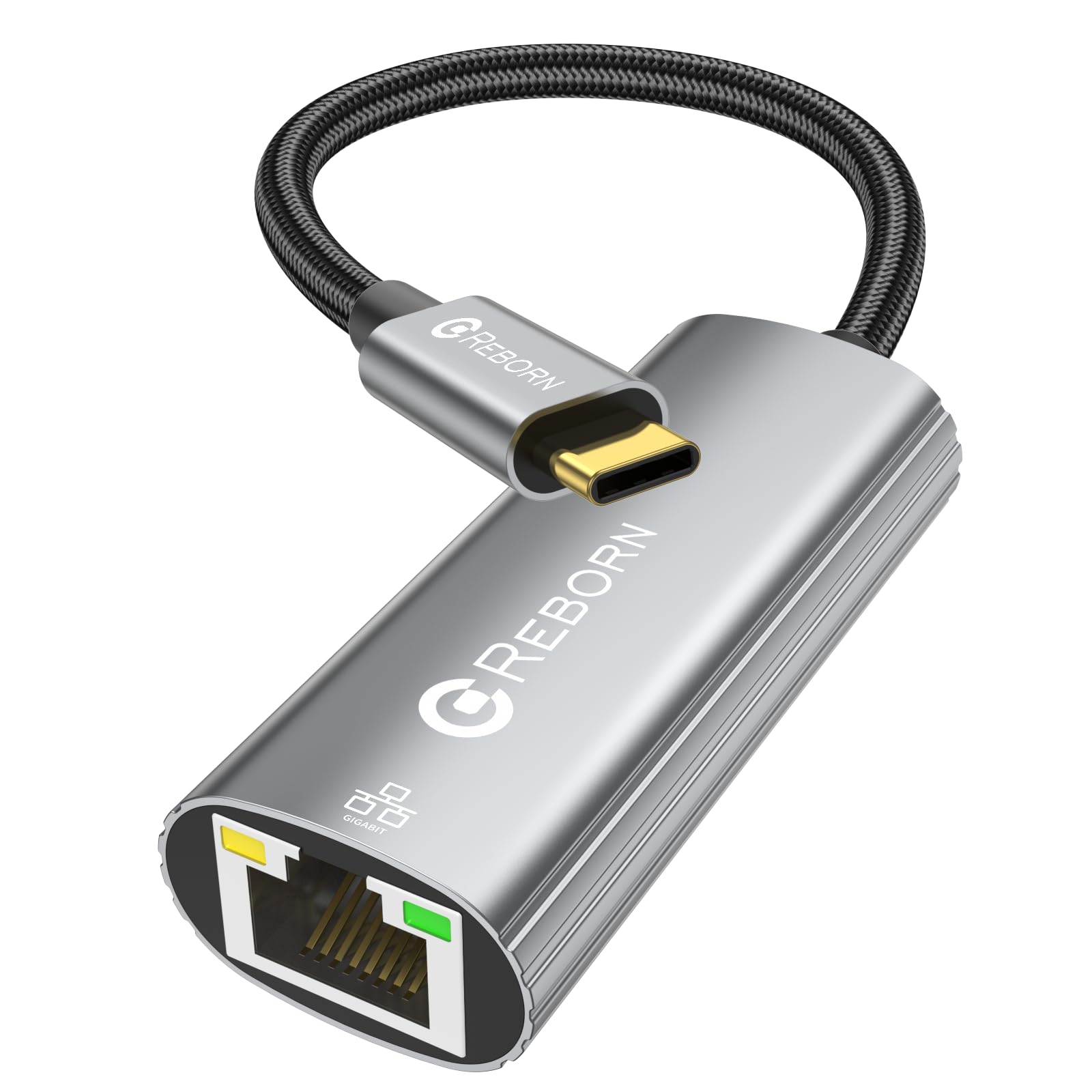 Reborn Adaptateur USB C vers Ethernet, Type-C (Thunderbolt 3/4) vers RJ45 Gigabit Ethernet LAN adaptateur compatible avec iPhone 15 Pro/Max, MacBook Pro/Air 2023, iPad Pro, iMac, S23, XPS 17 et plus