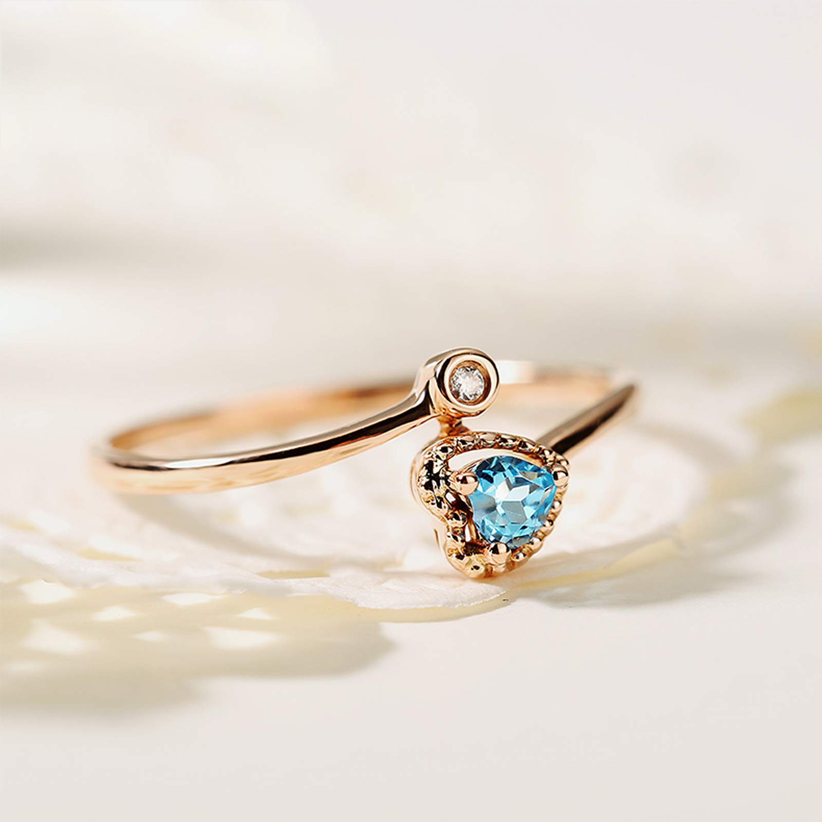 AMDXD Anello Oro 18K Donna, Anello Donna San Valentino Cuore Topazio con Diamante, Oro Giallo, Dimensione 4 alla Dimensione 11 (Perimetro: 47mm~ 65mm)