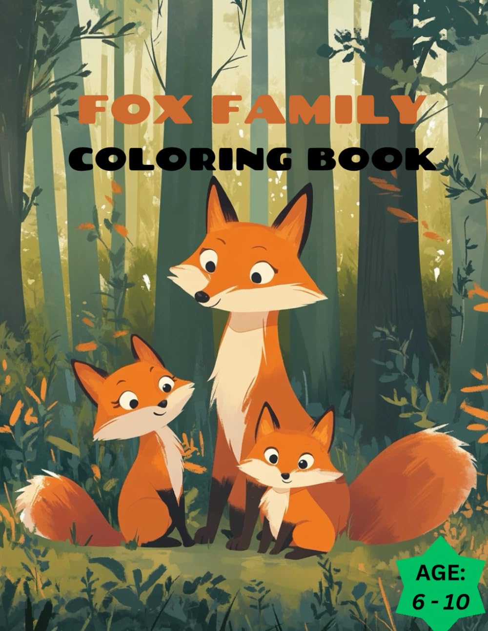 Fox Family Coloring Book: Cute animal family in forest coloring book for kids age 6 - 10